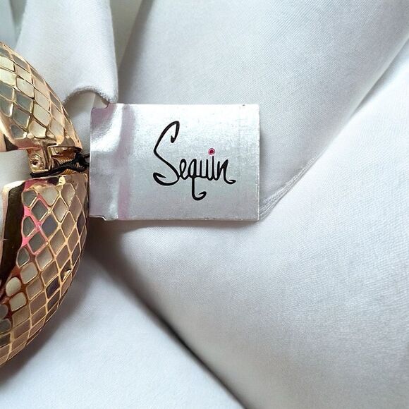 Sequin Cream Gray Snake Skin Pattern Gold Tone Clamper Bangle Bracelet NWT - Picture 4 of 4